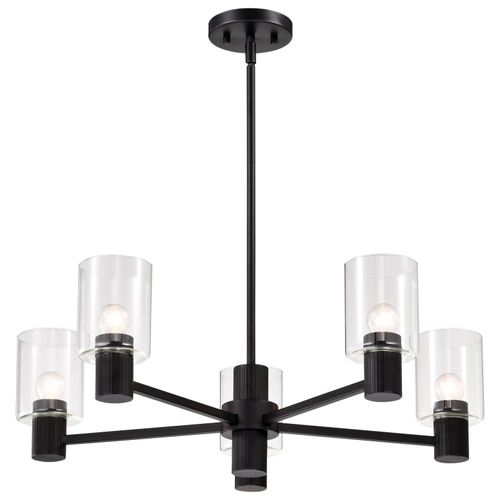 Main product image of Clarksville 28 Inch 5 Light Chandelier Matte Black w/ Clear Glass
