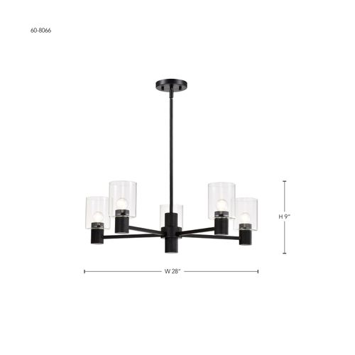 Main product image of Clarksville 28 Inch 5 Light Chandelier Matte Black w/ Clear Glass
