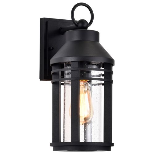 Main product image of Wilton 1 Light Medium Wall Lantern Matte Black w/ Clear Seeded Glass