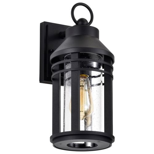 Main product image of Wilton 1 Light Medium Wall Lantern Matte Black w/ Clear Seeded Glass