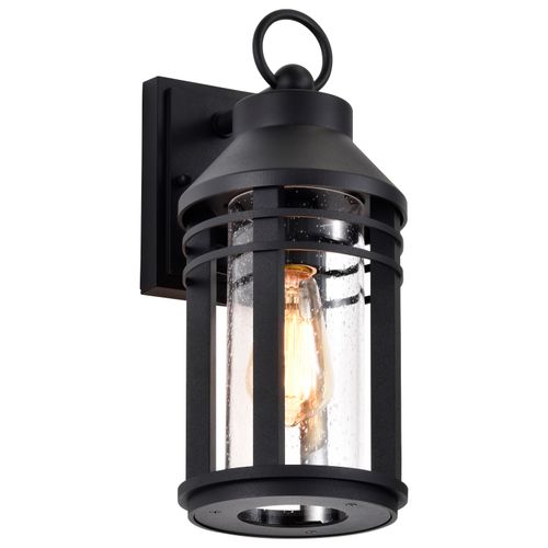 Main product image of Wilton 1 Light Medium Wall Lantern Matte Black w/ Clear Seeded Glass