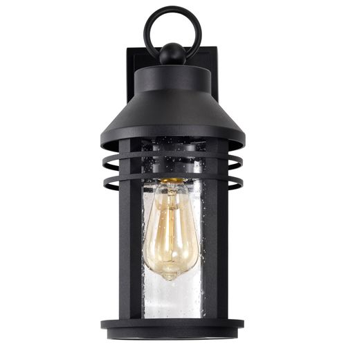 Main product image of Wilton 1 Light Medium Wall Lantern Matte Black w/ Clear Seeded Glass