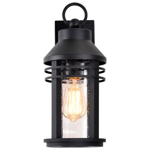 Main product image of Wilton 1 Light Medium Wall Lantern Matte Black w/ Clear Seeded Glass