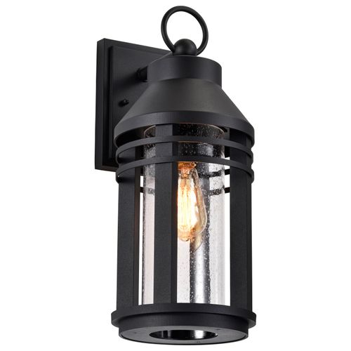 Main product image of Wilton 1 Light Large Wall Lantern Matte Black w/ Clear Seeded Glass