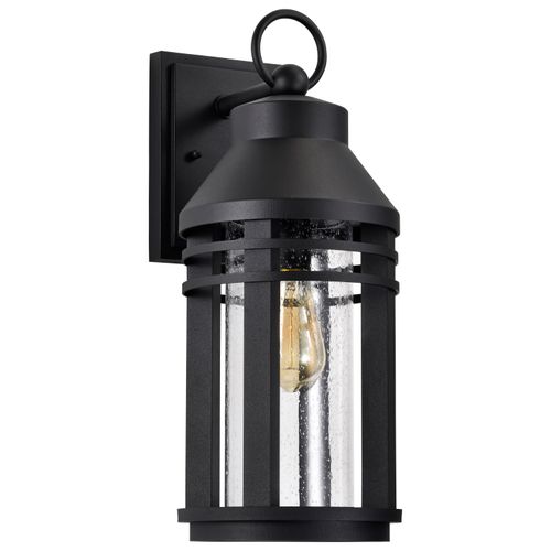 Main product image of Wilton 1 Light Large Wall Lantern Matte Black w/ Clear Seeded Glass
