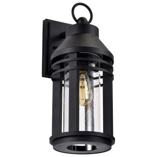 Main product image of Wilton 1 Light Large Wall Lantern Matte Black w/ Clear Seeded Glass