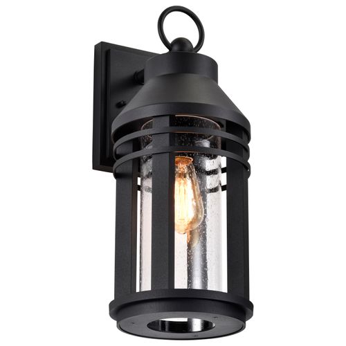 Main product image of Wilton 1 Light Large Wall Lantern Matte Black w/ Clear Seeded Glass