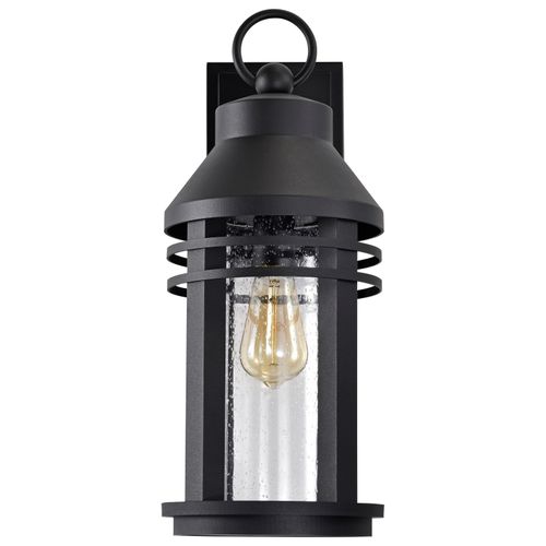 Main product image of Wilton 1 Light Large Wall Lantern Matte Black w/ Clear Seeded Glass
