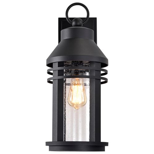 Main product image of Wilton 1 Light Large Wall Lantern Matte Black w/ Clear Seeded Glass