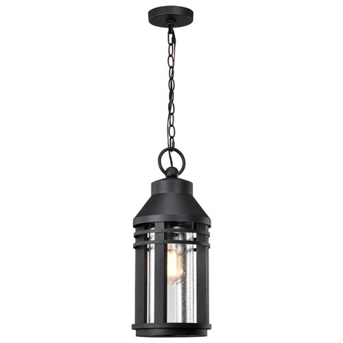 Main product image of Wilton 1 Light Hanging Lantern Matte Black w/ Clear Seeded Glass