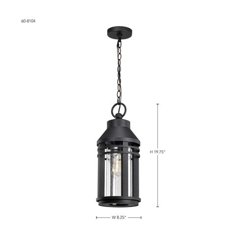 Main product image of Wilton 1 Light Hanging Lantern Matte Black w/ Clear Seeded Glass