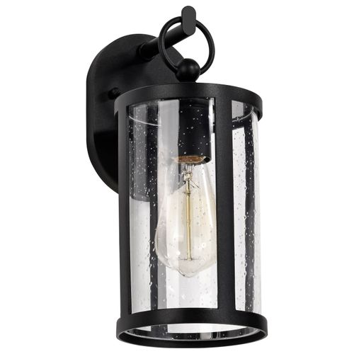 Main product image of Broadstone 1 Light Small Wall Lantern Matte Black w/ Clear Seeded Glass