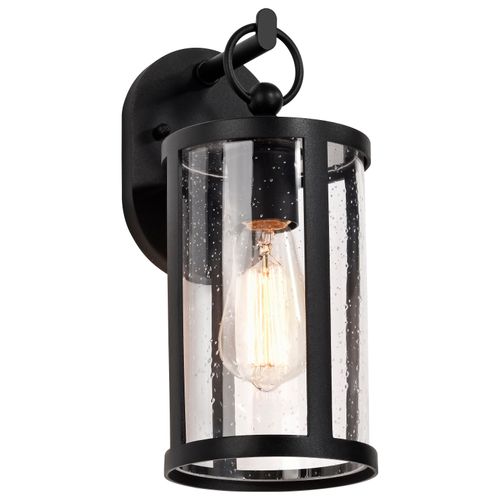 Main product image of Broadstone 1 Light Small Wall Lantern Matte Black w/ Clear Seeded Glass