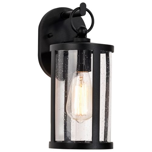 Main product image of Broadstone 1 Light Small Wall Lantern Matte Black w/ Clear Seeded Glass