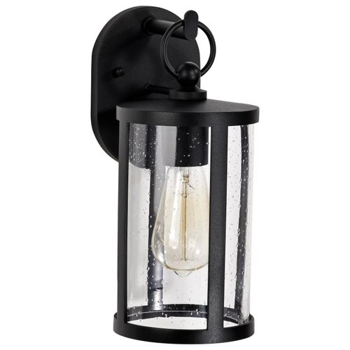 Main product image of Broadstone 1 Light Small Wall Lantern Matte Black w/ Clear Seeded Glass