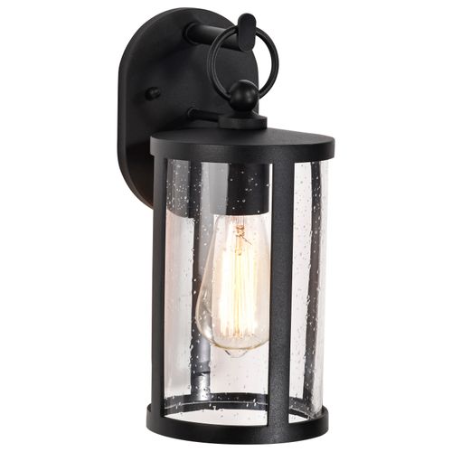 Main product image of Broadstone 1 Light Small Wall Lantern Matte Black w/ Clear Seeded Glass