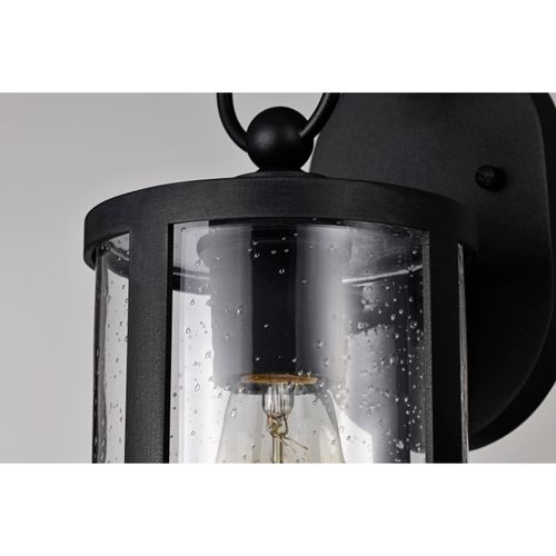 Main product image of Broadstone 1 Light Small Wall Lantern Matte Black w/ Clear Seeded Glass