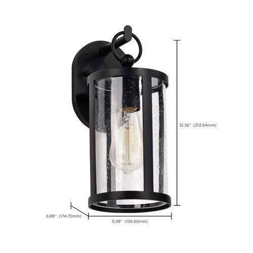 Main product image of Broadstone 1 Light Small Wall Lantern Matte Black w/ Clear Seeded Glass
