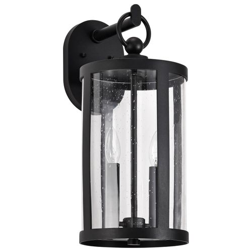Main product image of Broadstone 2 Light Medium Wall Lantern Matte Black w/ Clear Seeded Glass