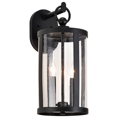 Main product image of Broadstone 2 Light Medium Wall Lantern Matte Black w/ Clear Seeded Glass