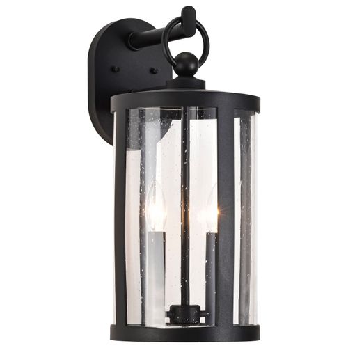 Main product image of Broadstone 2 Light Medium Wall Lantern Matte Black w/ Clear Seeded Glass