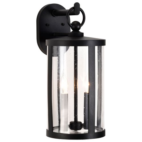 Main product image of Broadstone 2 Light Medium Wall Lantern Matte Black w/ Clear Seeded Glass