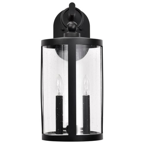 Main product image of Broadstone 2 Light Medium Wall Lantern Matte Black w/ Clear Seeded Glass