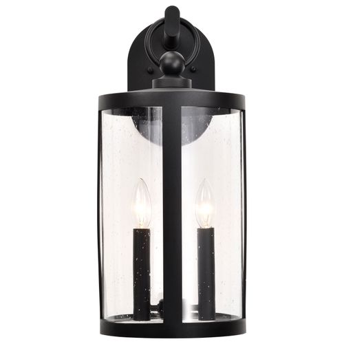 Main product image of Broadstone 2 Light Medium Wall Lantern Matte Black w/ Clear Seeded Glass