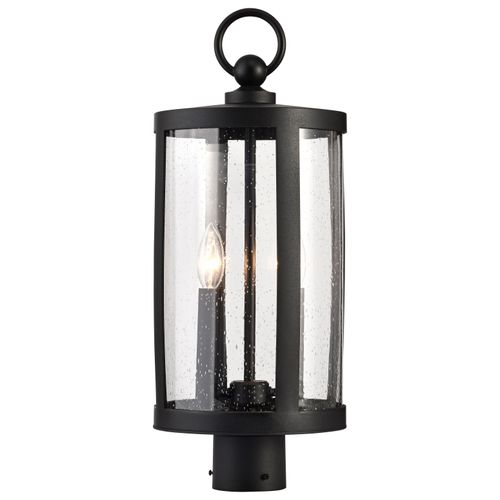 Main product image of Broadstone 2 Light Post Top Matte Black w/ Clear Seeded Glass