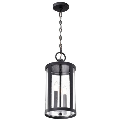 Main product image of Broadstone 2 Light Hanging Lantern Matte Black w/ Clear Seeded Glass