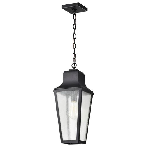 Main product image of Lawrence 1 Light Hanging Lantern Matte Black w/ Clear Seeded Glass