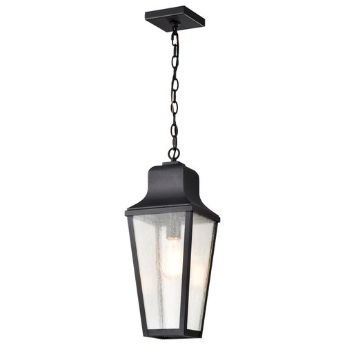 Main product image of Lawrence 1 Light Hanging Lantern Matte Black w/ Clear Seeded Glass