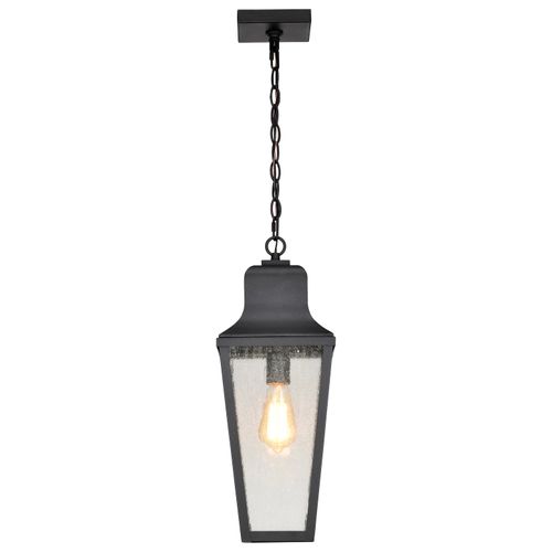 Main product image of Lawrence 1 Light Hanging Lantern Matte Black w/ Clear Seeded Glass