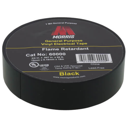3/4" x 60' General Purpose Vinyl Electrical Tape, 7mm (Black)