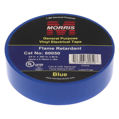 3/4" Width x 60 Ft Length General Purpose Vinyl Electrical Tape, 7 Mil (Blue)