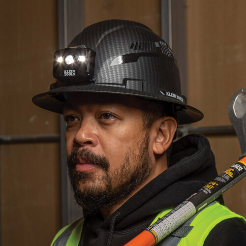 Main product image of Premium KARBN Pattern Non-Vented Full Brim Hard Hat w/ Headlamp, Class E