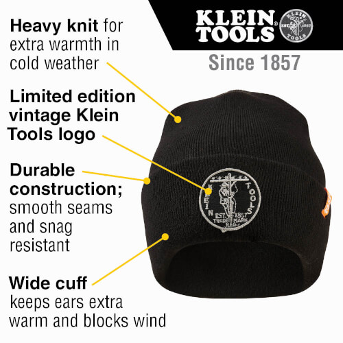 Main product image of Heavy Knit Hat, Vintage Patch Logo (Black)