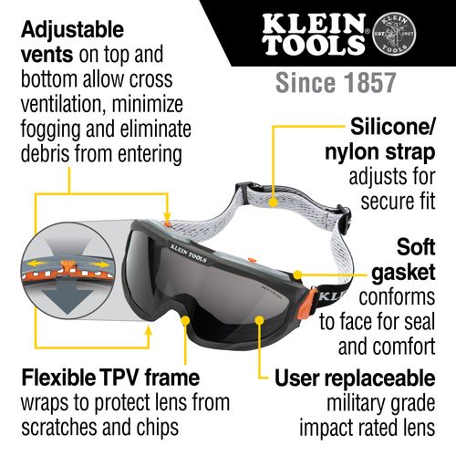 Main product image of Gray Replacement Lens for Safety Goggles, Anti-Fog, Anti-Scratch