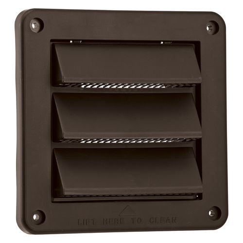 Main product image of 4" Brown Plastic Fresh Air Intake Vent w/ Metal Bug Screen & Rain Guard, 1" Collar