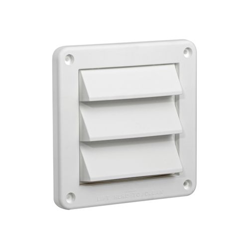 Main product image of 4" White Plastic Fresh Air Intake Vent w/ Metal Bug Screen & Rain Guard, 1" Collar
