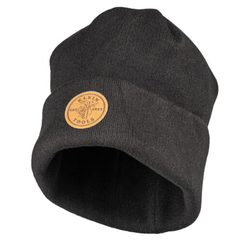 Heavy Knit Hat, Leather Logo (Black)