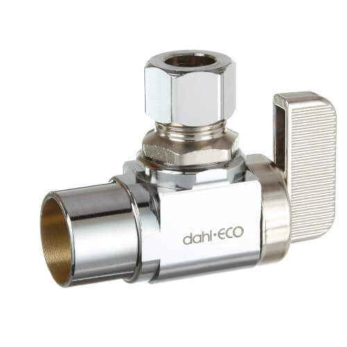 1/2" Female Solder x 3/8" OD Compression Angle Stop Valve, Lead Free (Chrome Plated Brass)