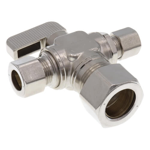 1/2" Nom Comp (5/8" OD) x 3/8" OD Comp x 1/4" OD Comp Dual Outlet Valve, Lead Free (Chrome Plated)