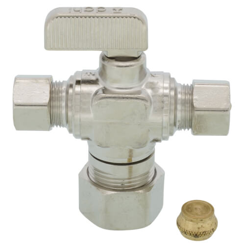 Main product image of 1/2" Nom Comp (5/8" OD) x 3/8" OD Comp x 3/8" OD Comp Dual Outlet Valve, Lead Free (Chrome Plated)