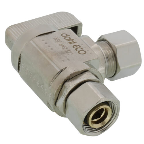 3/8" OD Fem. Comp x 3/8" OD Comp Angle Mini Ball Stop Valve, Lead Free (Chrome)