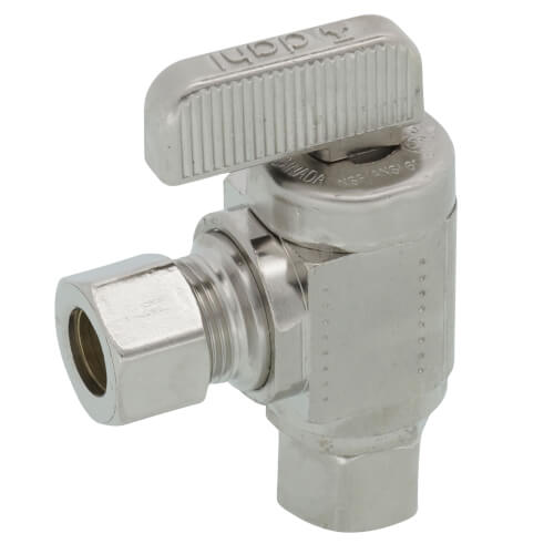 3/8" OD Fem. Comp x 3/8" OD Comp Angle Mini Ball Stop Valve, Lead Free (Chrome)