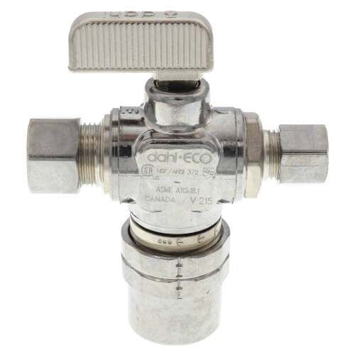 Main product image of 1/2" Fem. CPVC x  3/8" OD Comp x 1/4" OD Comp Dual Outlet Valve, Lead Free (Chrome Plated)