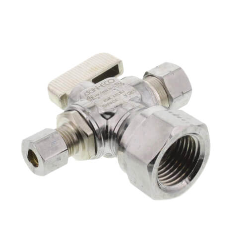 1/2" FIP x  3/8" OD Comp x 1/4" OD Comp Dual Outlet Valve, Lead Free (Chrome Plated)