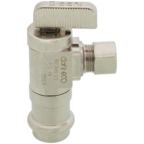Main product image of 1/2" Female Press x 3/8" OD Comp Angle Supply Stop, Lead Free (Chrome Plated Brass)