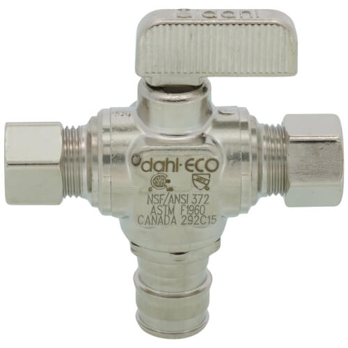 Main product image of 1/2" Expansion PEX x 3/8" OD Comp x 3/8" OD Angle Dual Outlet Stop Valve, Lead Free (Chrome Plated)